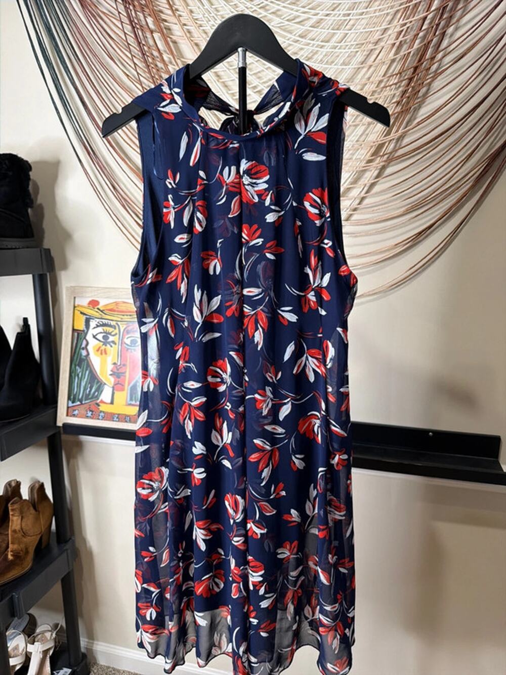 Robbie Bee red white and blue dress halter EUC 8 2409